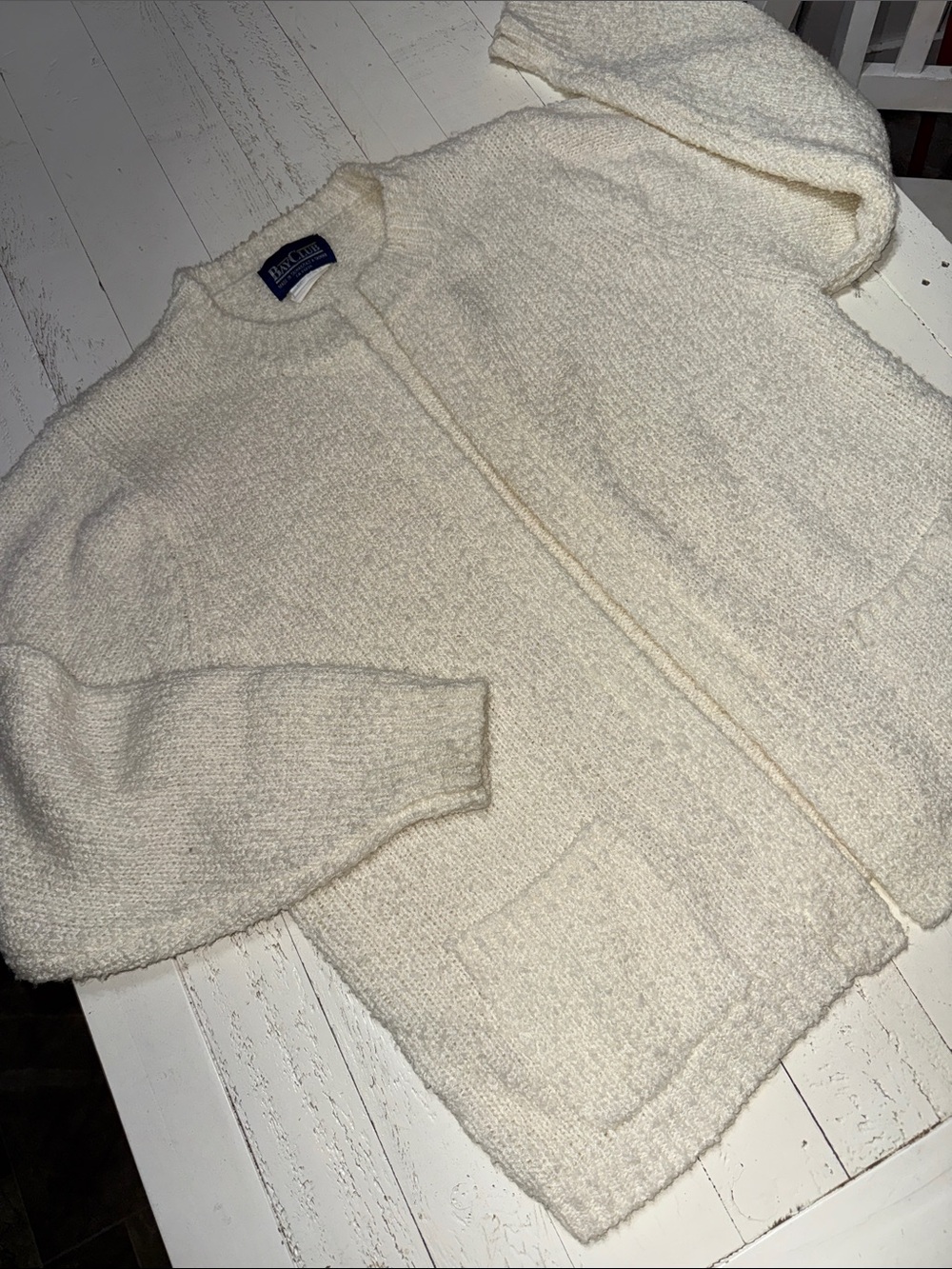 Vintage Bay Club Cozy Ivory Bouclé Open-Front Women’s Sweater grandma core M